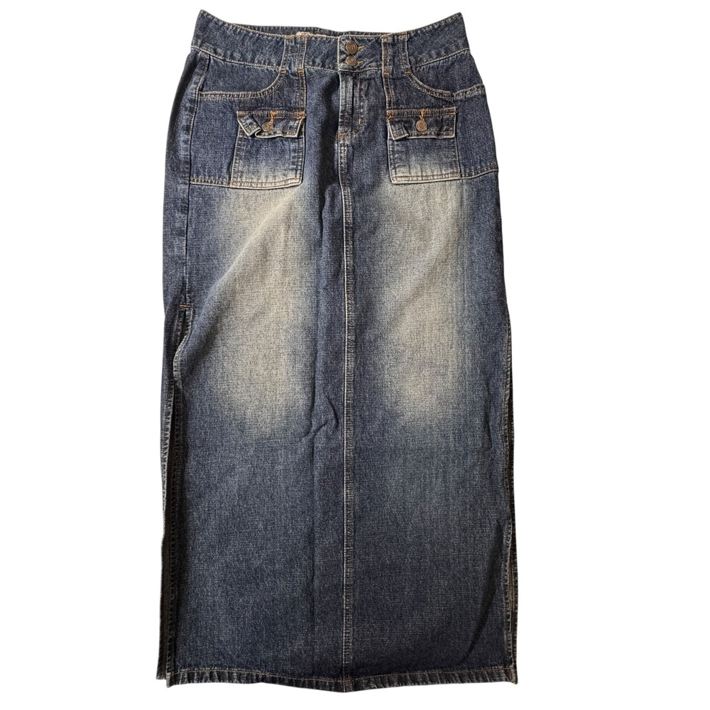 Paris Blues Denim Maxi Skirt Womens Size 9 Blue Excellent Y2K Cargo Pockets Long